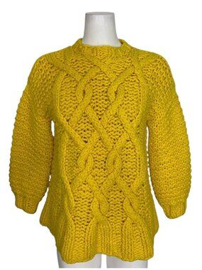 Loopy Mango Handmade Urban Fisherman Sweater S/M Sunshine Yellow Merino Wool